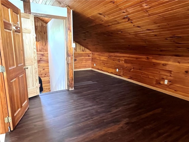 420 Church St, Harrisville Boro, PA 16038 - additional living space featuring wood walls, dark wood finished floors, baseboards, wooden ceiling, and lofted ceiling