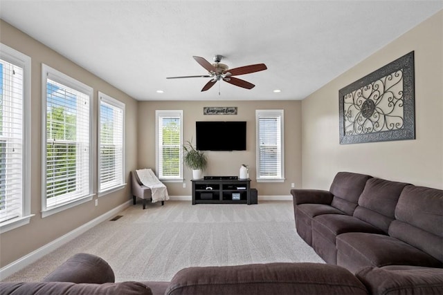 118 General Ct, Lehigh Twp, PA 16063 - living room with baseboards, carpet floors, ceiling fan, and recessed lighting