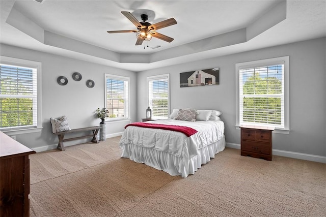 118 General Ct, Lehigh Twp, PA 16063 - carpeted bedroom featuring a tray ceiling, baseboards, and a ceiling fan
