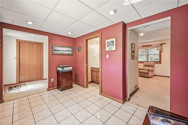 3640 Ridgewood Dr, Hermitage, PA 16148 - corridor featuring recessed lighting, baseboards, a drop ceiling, and light carpet