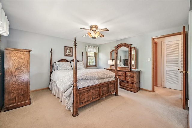 3640 Ridgewood Dr, Hermitage, PA 16148 - bedroom with baseboards, light carpet, and a ceiling fan