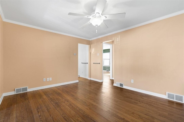 unfurnished room with visible vents, a ceiling fan, and baseboards