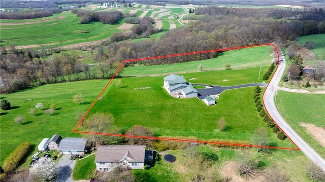 drone / aerial view featuring a rural view