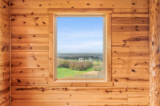 doorway with plenty of natural light and wooden walls
