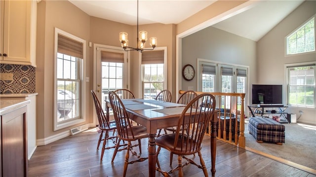 107 Skyview Dr, Buffalo Twp But, PA 16055 - dining area featuring plenty of natural light, dark wood finished floors, visible vents, and a chandelier