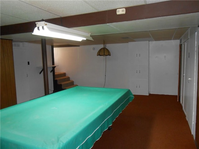 recreation room featuring carpet flooring and pool table