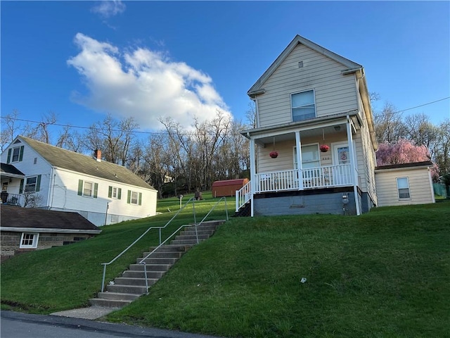 460 E Prospect Ave, City Of Washington, PA 15301 - view of front of property featuring stairs, a front lawn, and covered porch