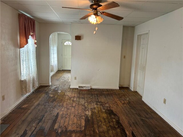 460 E Prospect Ave, City Of Washington, PA 15301 - empty room with arched walkways, a drop ceiling, hardwood / wood-style flooring, and visible vents