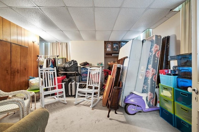 101 Clara St, Millvale, PA 15209 - interior space with carpet floors, wood walls, and a paneled ceiling