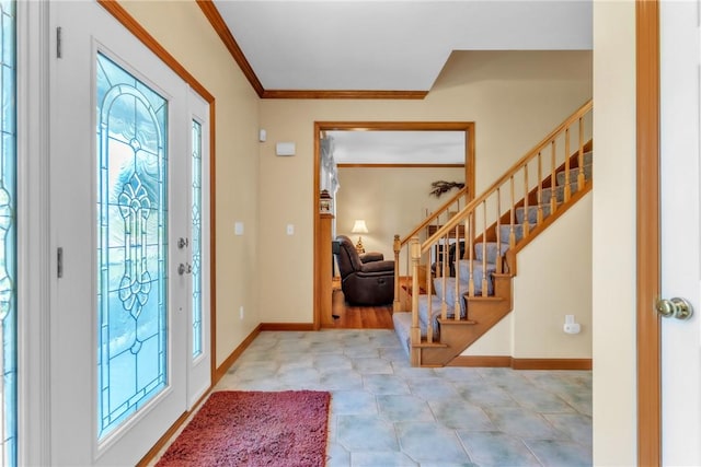 204 Salt Works Rd, Lancaster Twp, PA 16037 - entryway with healthy amount of natural light, stairway, and ornamental molding