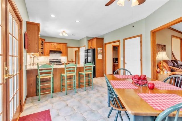 204 Salt Works Rd, Lancaster Twp, PA 16037 - dining room featuring ceiling fan, recessed lighting, light floors, and french doors
