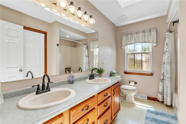 204 Salt Works Rd, Lancaster Twp, PA 16037 - full bath with double vanity, tile patterned floors, and shower / bathtub combination with curtain