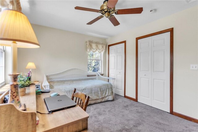 204 Salt Works Rd, Lancaster Twp, PA 16037 - bedroom with two closets, carpet, and ceiling fan