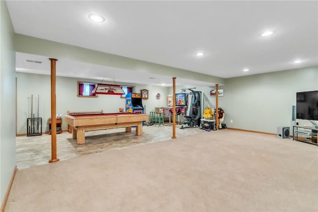 204 Salt Works Rd, Lancaster Twp, PA 16037 - game room featuring carpet, recessed lighting, and billiards