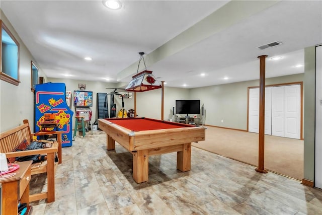 204 Salt Works Rd, Lancaster Twp, PA 16037 - playroom with pool table and recessed lighting