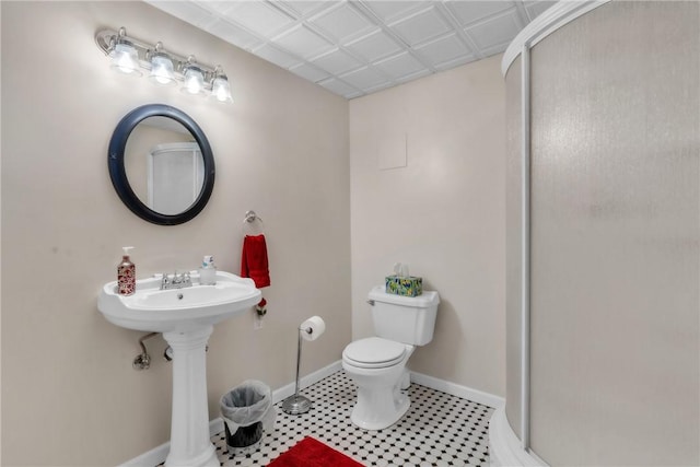 204 Salt Works Rd, Lancaster Twp, PA 16037 - full bathroom featuring baseboards, a stall shower, and toilet