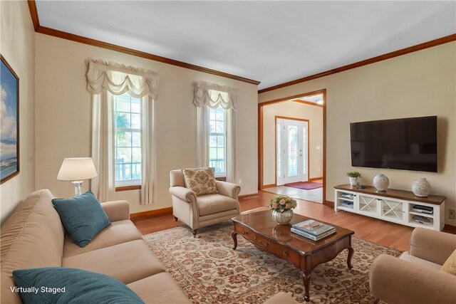 204 Salt Works Rd, Lancaster Twp, PA 16037 - living room featuring crown molding and wood finished floors
