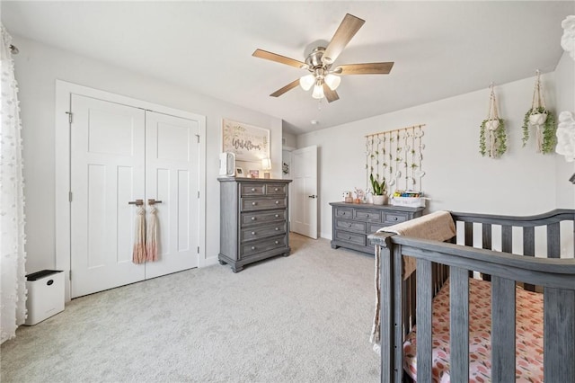 406 Spruce Ln, Chartiers, PA 15342 - bedroom featuring ceiling fan, a closet, and light colored carpet