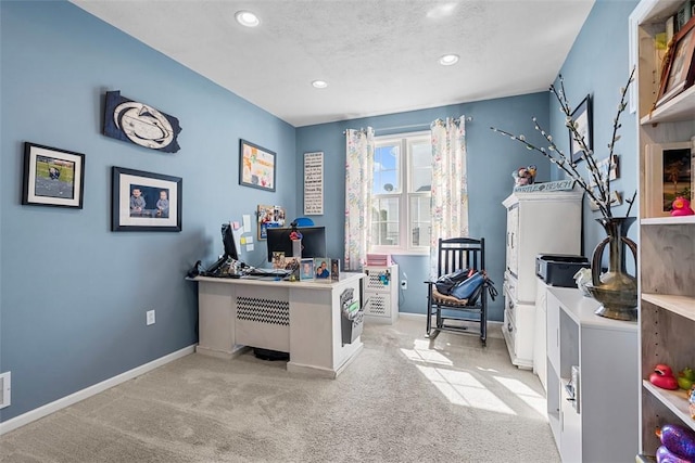 carpeted home office with baseboards and recessed lighting