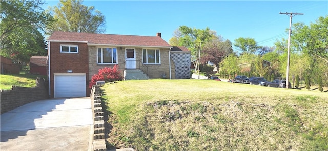 419 Streets Run Rd, Whitehall, PA 15236 - view of front of house with driveway, a chimney, a garage, brick siding, and a front lawn