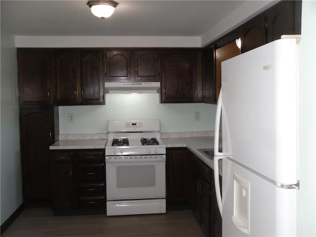 419 Streets Run Rd, Whitehall, PA 15236 - kitchen featuring white appliances, dark brown cabinetry, under cabinet range hood, and light countertops