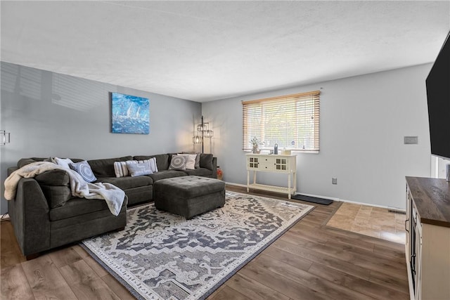 living room featuring baseboards and wood finished floors