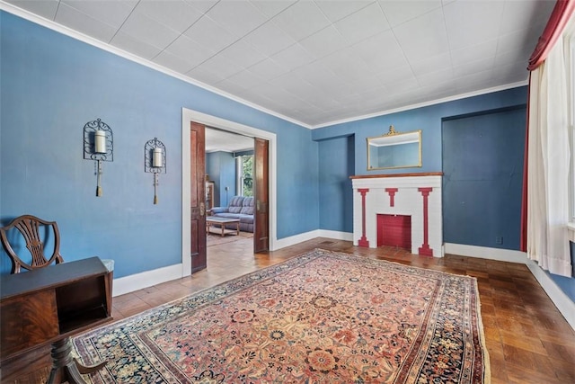 508 Cascade, Forest Hills Boro, PA 15221 - living room featuring baseboards, ornamental molding, and a fireplace
