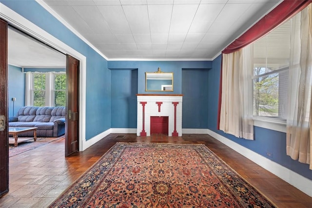 508 Cascade, Forest Hills Boro, PA 15221 - interior space featuring baseboards, ornamental molding, and a brick fireplace