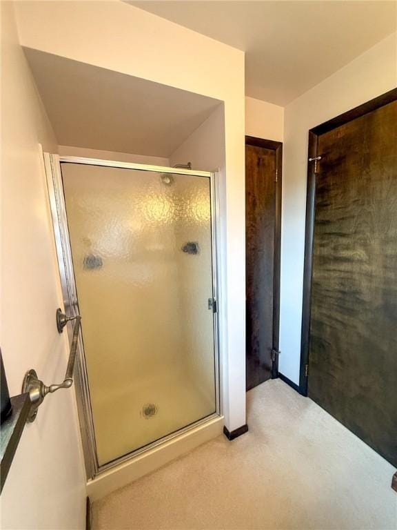 1194 Butler Rd, East Franklin Twp, PA 16262 - bathroom featuring a stall shower and baseboards