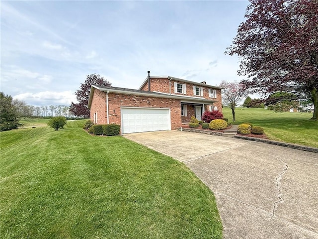 1194 Butler Rd, East Franklin Twp, PA 16262 - traditional-style house with brick siding, concrete driveway, a front lawn, and a garage
