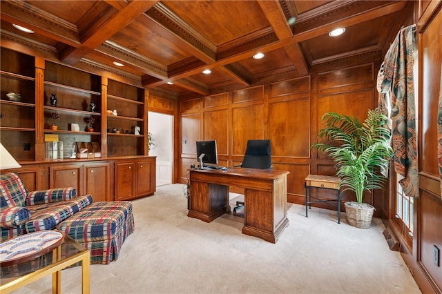 1641 Blackburn Heights Dr, Franklin Park, PA 15143 - office with wooden ceiling, recessed lighting, beam ceiling, and light colored carpet