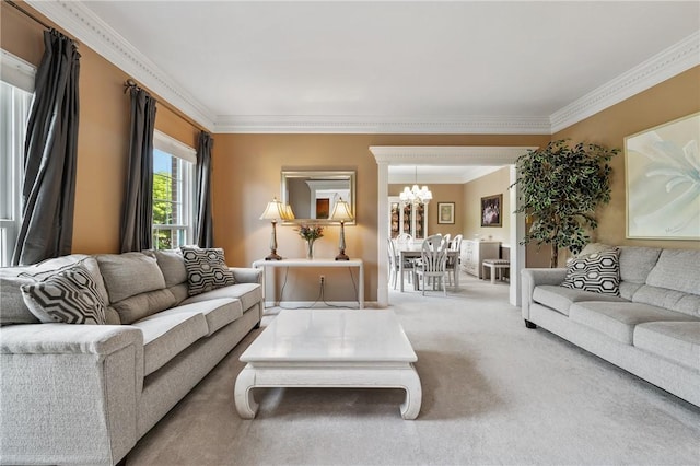 1641 Blackburn Heights Dr, Franklin Park, PA 15143 - carpeted living area featuring crown molding and a chandelier