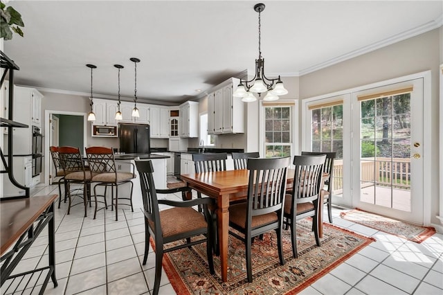 1641 Blackburn Heights Dr, Franklin Park, PA 15143 - dining room featuring an inviting chandelier, ornamental molding, and light tile patterned floors