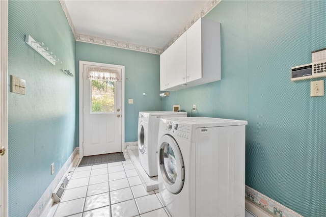 1641 Blackburn Heights Dr, Franklin Park, PA 15143 - laundry room with baseboards, cabinet space, light tile patterned floors, and washer and dryer