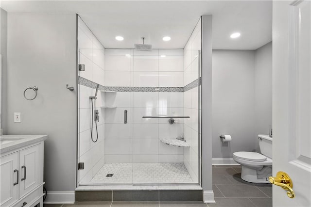 1501 Appleridge Ct, Adams Twp, PA 15044 - bathroom with toilet, tile patterned flooring, a stall shower, baseboards, and vanity