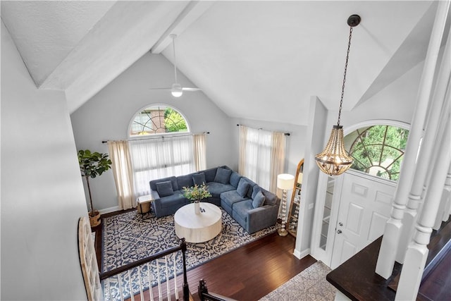 1501 Appleridge Ct, Adams Twp, PA 15044 - living room featuring vaulted ceiling, wood finished floors, a ceiling fan, and baseboards