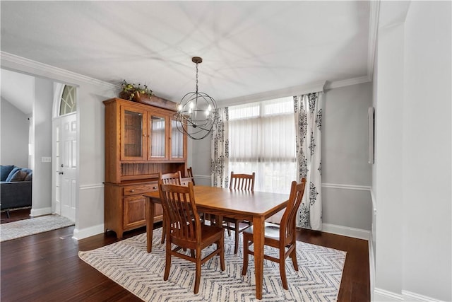 1501 Appleridge Ct, Adams Twp, PA 15044 - dining area featuring a chandelier, dark wood-style floors, crown molding, and baseboards