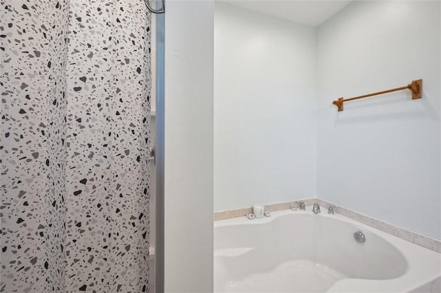 full bathroom with walk in shower and a bath