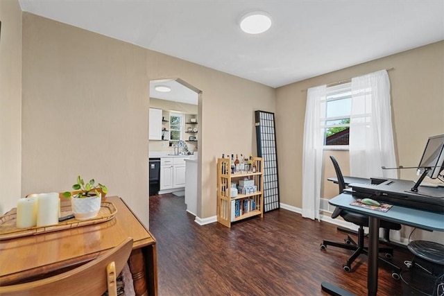 3381 Wallace Dr, Baldwin Boro, PA 15227 - office featuring a sink, baseboards, and dark wood finished floors