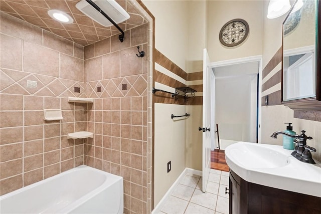 full bathroom with shower / bathing tub combination, tile patterned flooring, and vanity