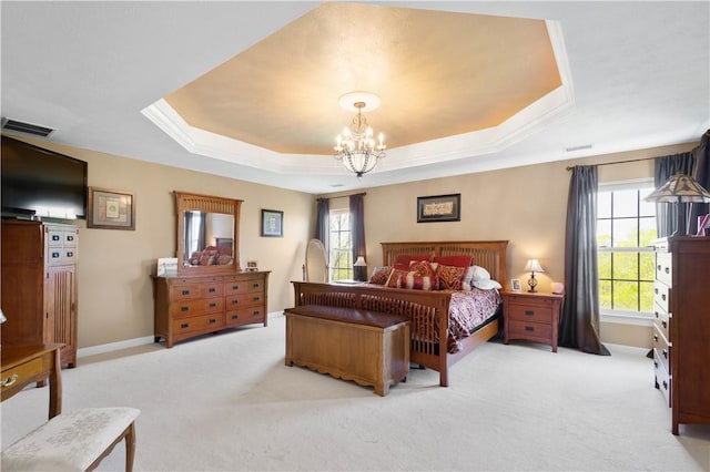 342 Buffalo Ridge Rd, Peters Twp, PA 15317 - carpeted bedroom featuring a notable chandelier, visible vents, baseboards, and a raised ceiling