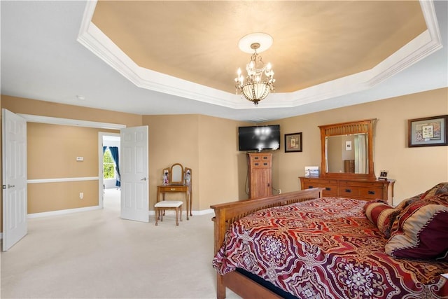 342 Buffalo Ridge Rd, Peters Twp, PA 15317 - carpeted bedroom featuring baseboards, ornamental molding, a tray ceiling, and a chandelier