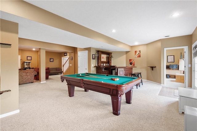 342 Buffalo Ridge Rd, Peters Twp, PA 15317 - recreation room with light colored carpet, baseboards, bar, and pool table