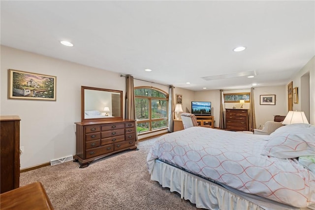 209 Claypoole Hill Rd, Bethel Twp, PA 16226 - carpeted bedroom featuring recessed lighting, baseboards, visible vents, and attic access