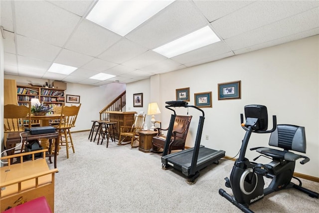 209 Claypoole Hill Rd, Bethel Twp, PA 16226 - workout room featuring carpet floors, baseboards, and a drop ceiling