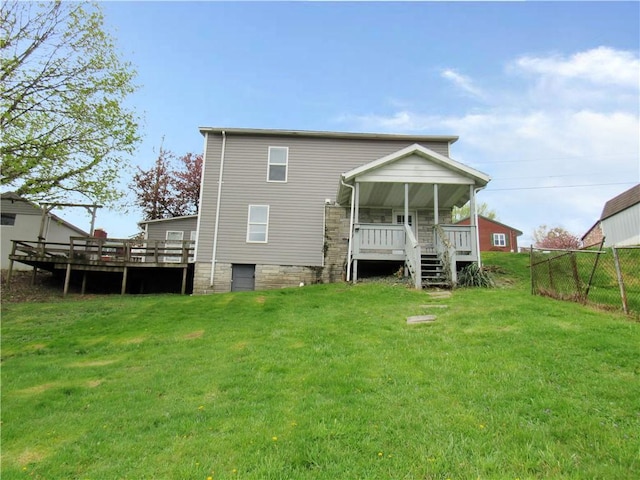 776 W Vine St, Mount Pleasant Boro, PA 15666 - rear view of property with fence, stairs, a sunroom, a deck, and a yard