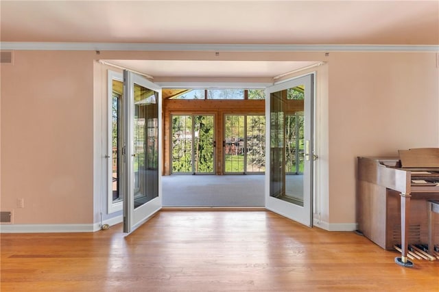 2650 Quail Hill Dr, Upper St Clair, PA 15241 - doorway to outside featuring baseboards, wood finished floors, and crown molding