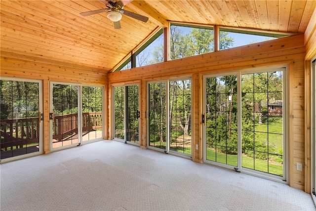 2650 Quail Hill Dr, Upper St Clair, PA 15241 - unfurnished sunroom with carpet floors, lofted ceiling, wooden ceiling, and wood walls