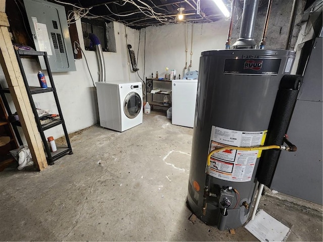 828 Butler Ave, New Castle/4Th, PA 16101 - unfinished below grade area featuring water heater, independent washer and dryer, and electric panel