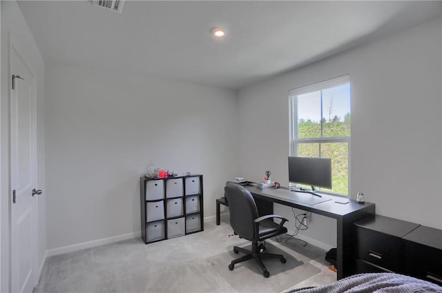 418 Fosse Ct, Lancaster Twp, PA 16037 - office area with recessed lighting, baseboards, visible vents, and light carpet